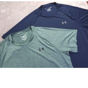 Lot of 2 Under Armour Men's HeatGear Tech Tee Navy Blue Heather Green XL